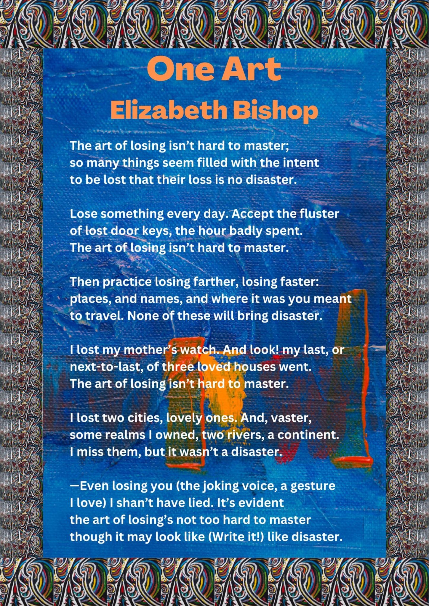 elizabeth bishop one art analysis essay