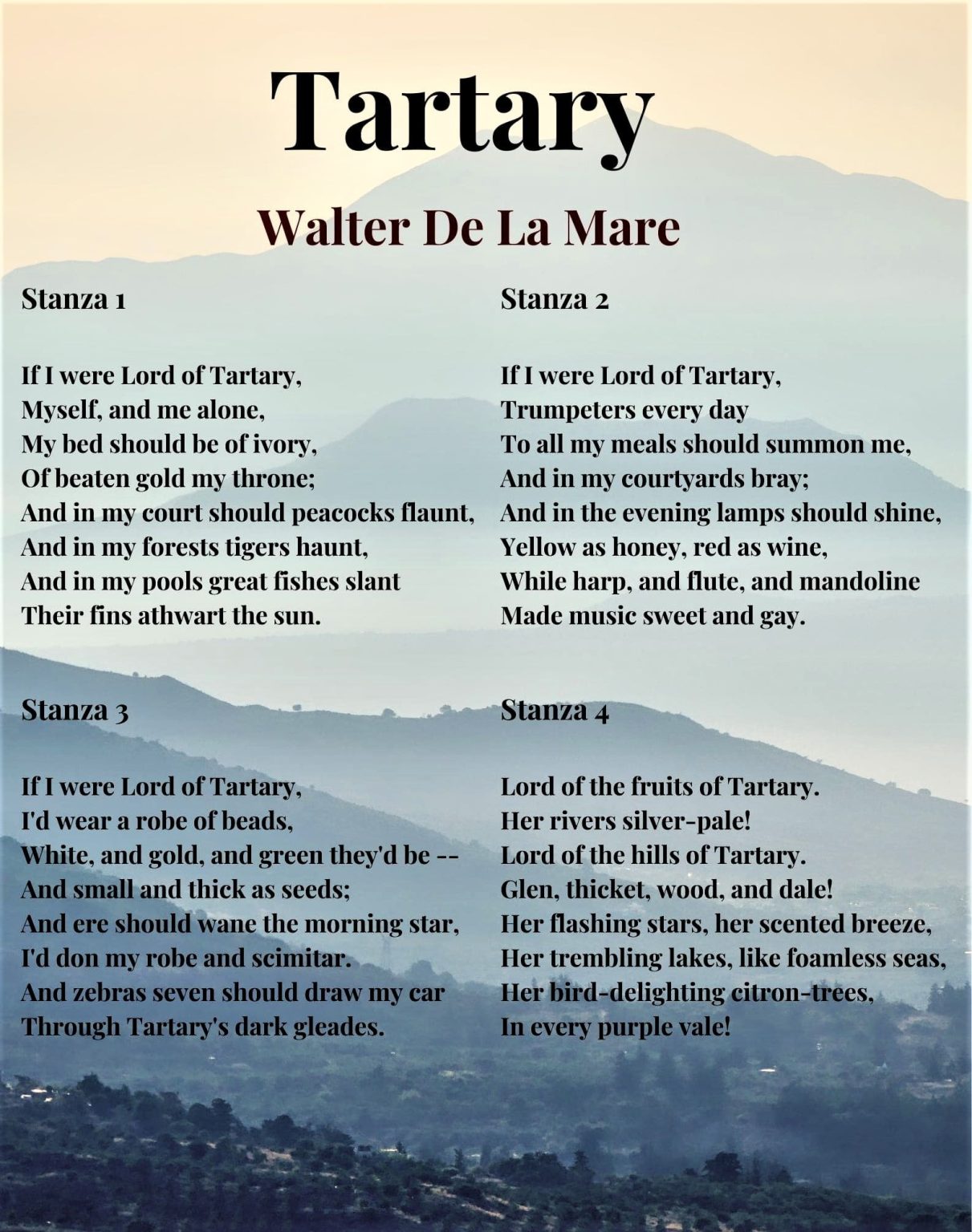 Tartary Poem Summary by Walter de la Mare Literature with Kashif Raza